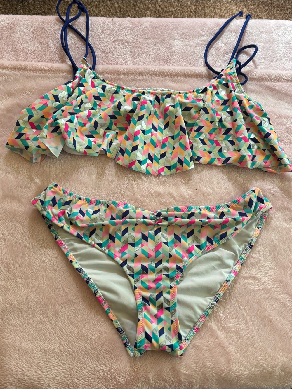 Y2K Pink Victoria Secret Tankini set multi color tie straps